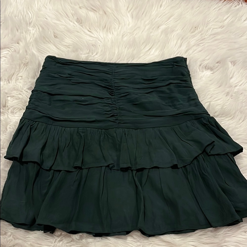 Zara Green Skater Mini Skirt with Ruched Ruffles